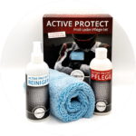 Das Pflege Set von Active Protect enthält einen Reiniger, ein Mickrofasertuch und ein Pflegemittel